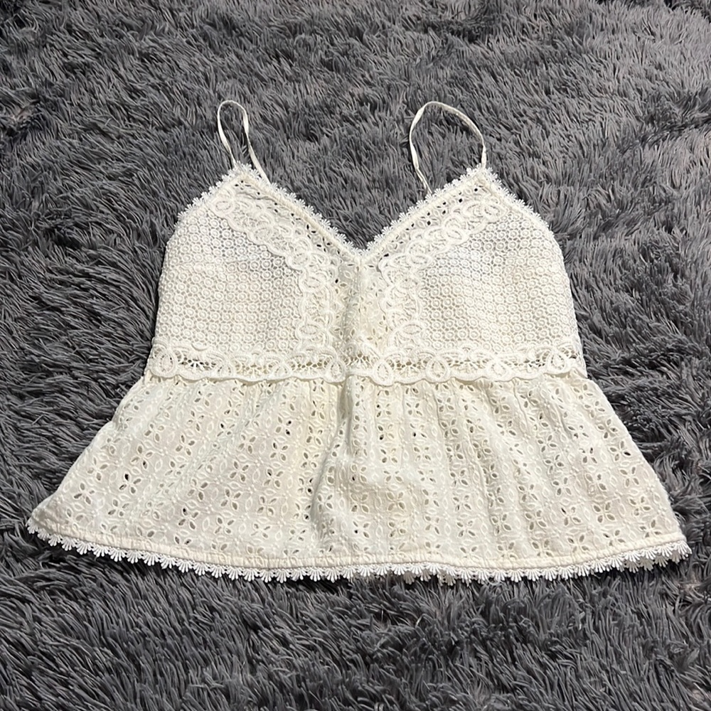 Abercrombie and Fitch white/off white eyelet cami tank top L